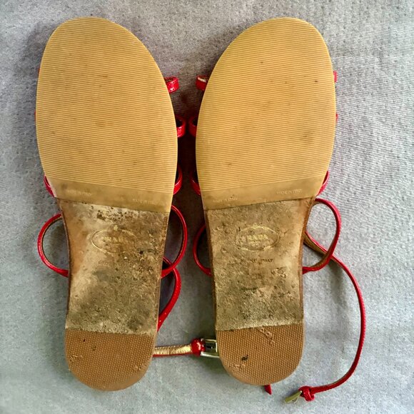 Prada Red Patent Leather Sandals. - Picture 5 of 7